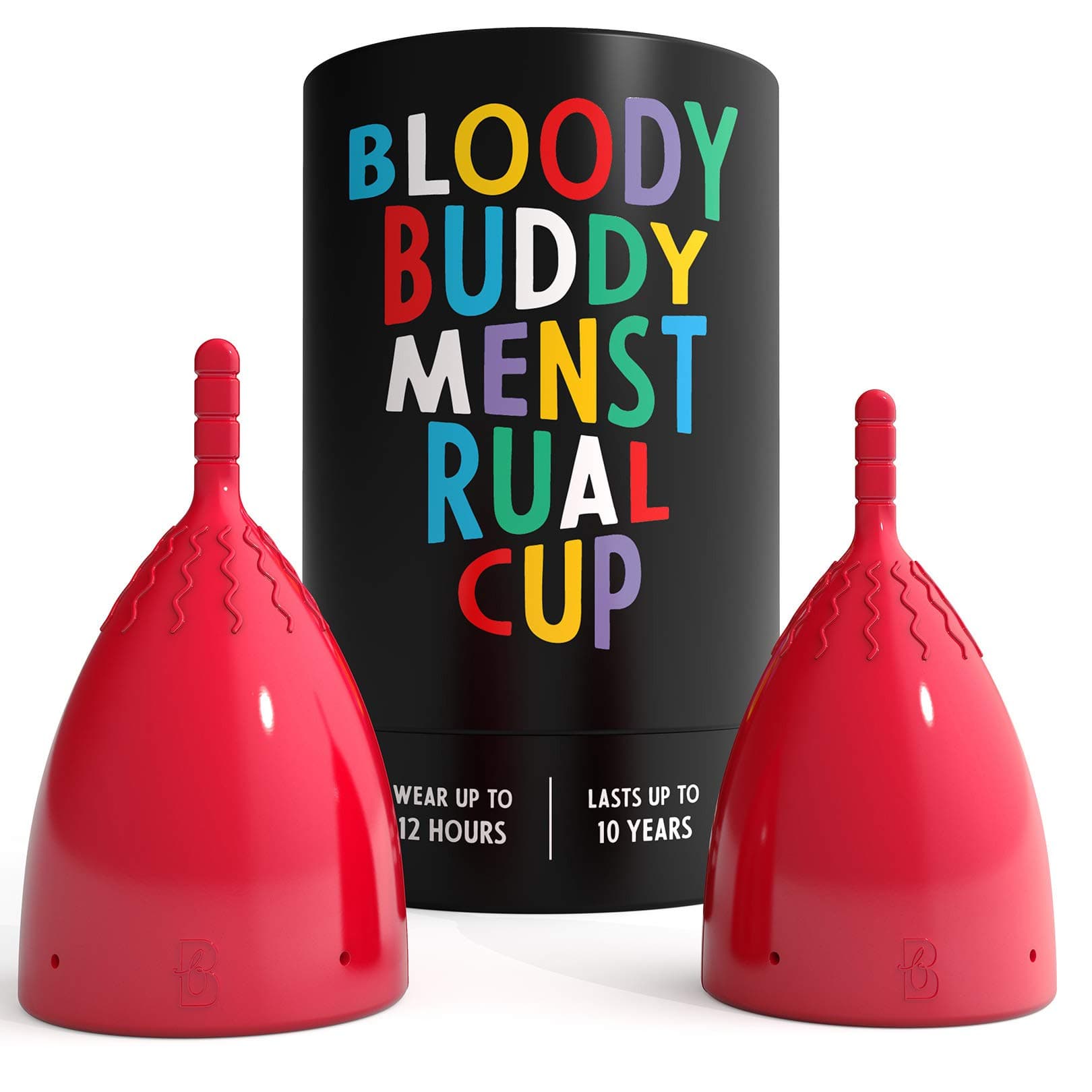 Small and Large - 2 Pack, RED Bloody Buddy Menstrual Cup - Easy, Clean and Simple - Take The Worry Out of Your Menstruation