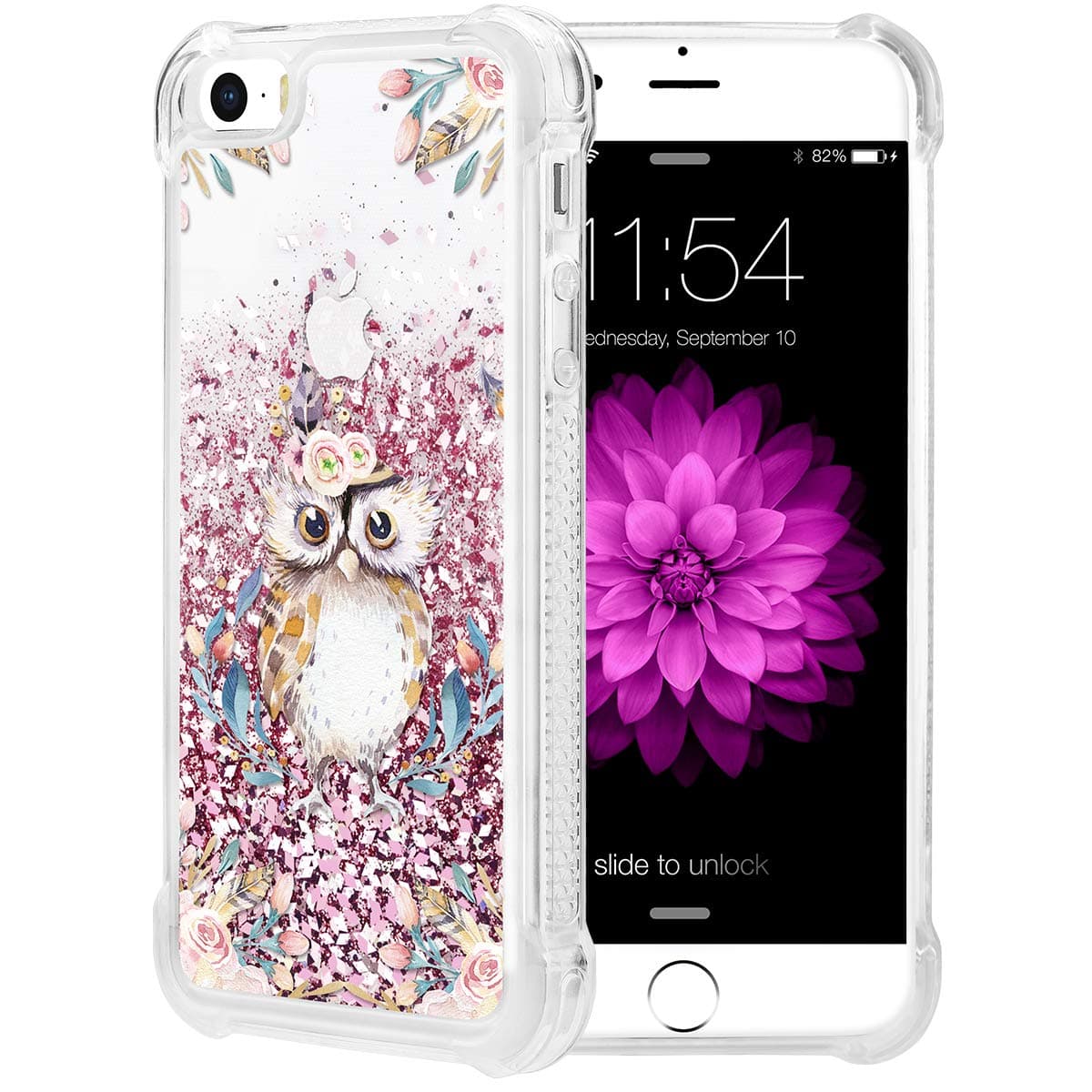 Caka iPhone 5 5S SE Case, iPhone SE Floral Glitter Case Luxury Fashion Bling Flowing Liquid Floating Sparkle Glitter Soft TPU Case for iPhone 5 5S SE 2016 (Owl)