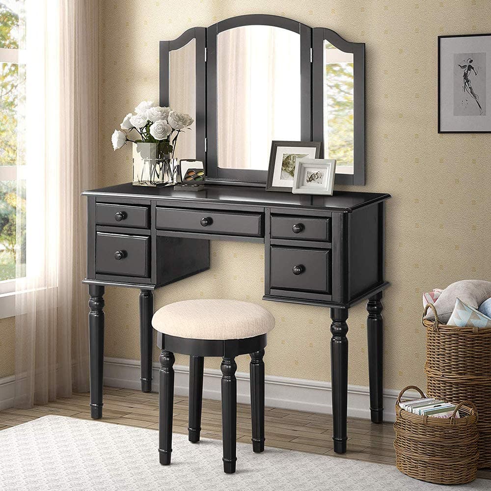 Romatlink Vanity Table Set with Mirror & Cushioned Stool Dressing Table Vanity Makeup Table