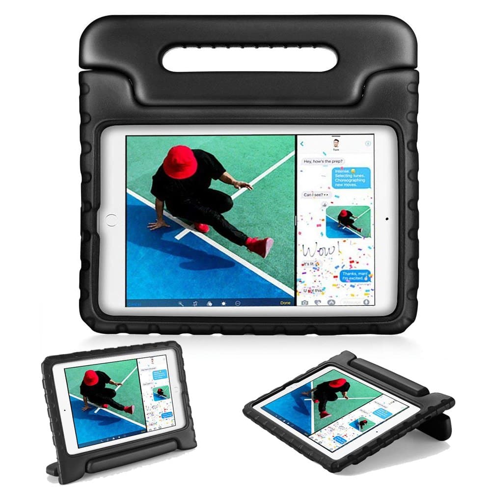 Bolete Case for iPad 9.7 2018 / 2017 Model / iPad Air 2 / iPad Air - Kiddie Series Light Weight Shock Proof Convertible Handle Stand Cover Kids Friendly, Black