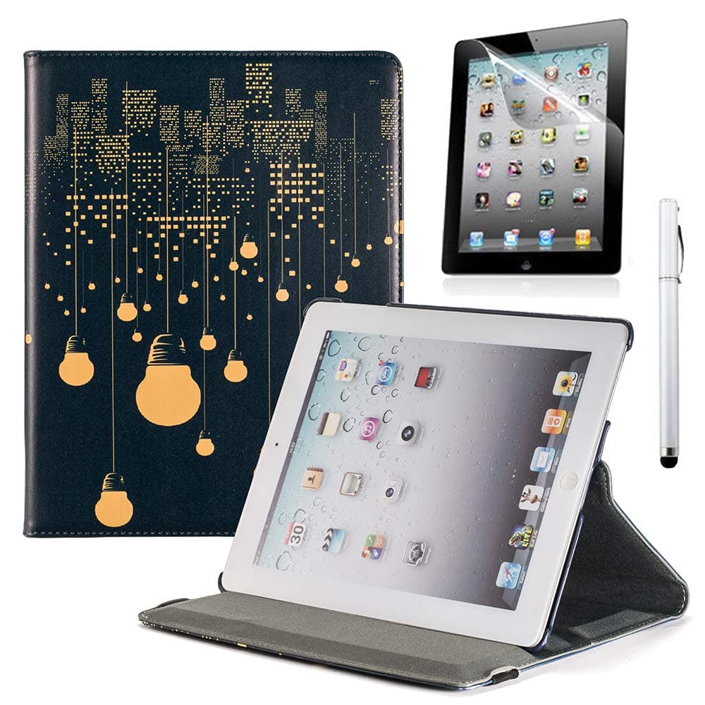 RUBAN iPad 2/3/4 Case - Multiple Angles Stand Smart Protective Cover for iPad with Retina Display (iPad 4th Gen),iPad 3 / iPad 2 (Automatic Wake/Sleep Feature) with Screen Protector - City Night View