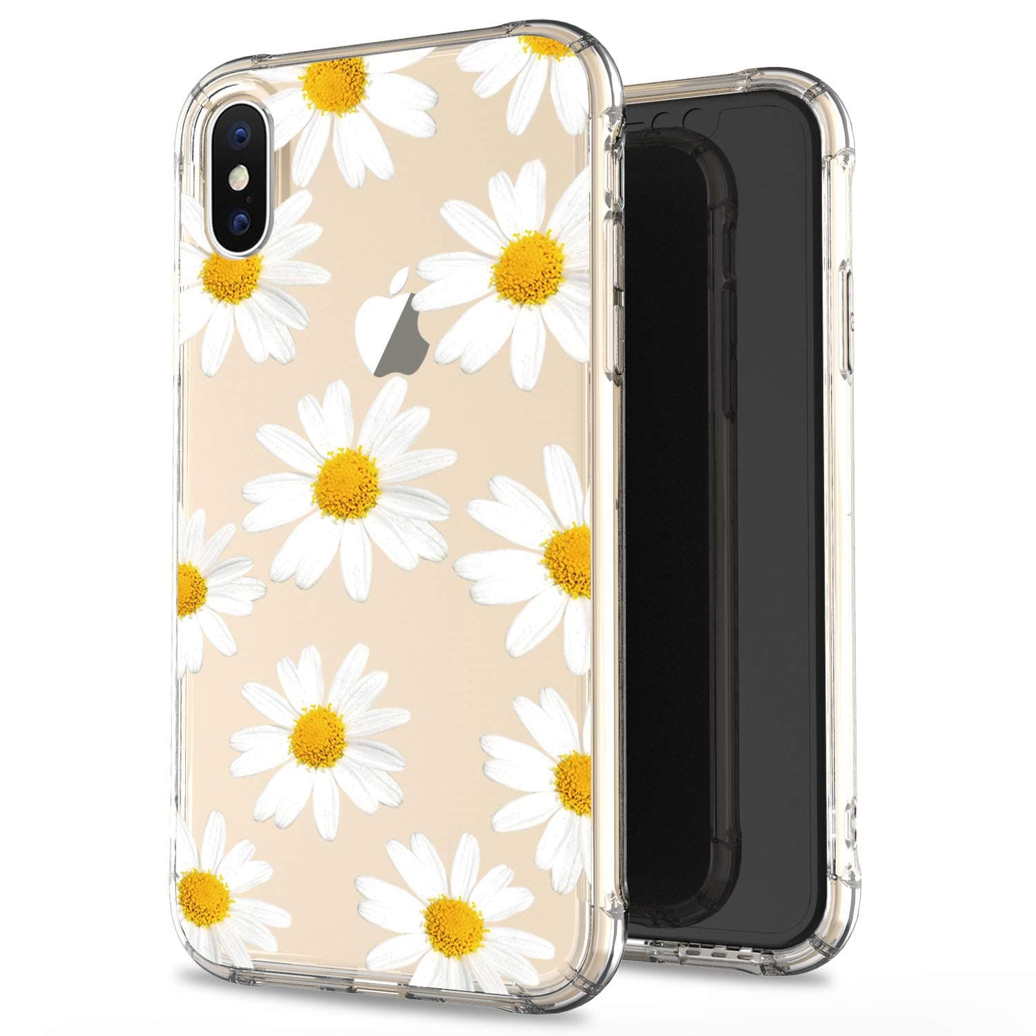 JIAXIUFEN Compatible with iPhone X iPhone Xs Case Clear Cute White Chrysanthemum Slim Shockproof Flower Floral Desgin Soft Flexible TPU Silicone Cover Phone Case