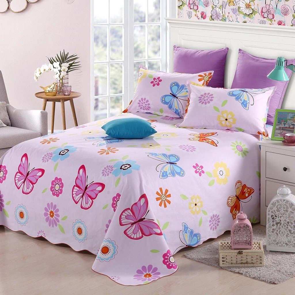 Bed sheets LINGZHIGAN Butterfly pattern Coarse Cloth Single Piece Cotton Thicker Single Double 1.5m 1.8m 2m Bed Bedspreads 250 * 235cm