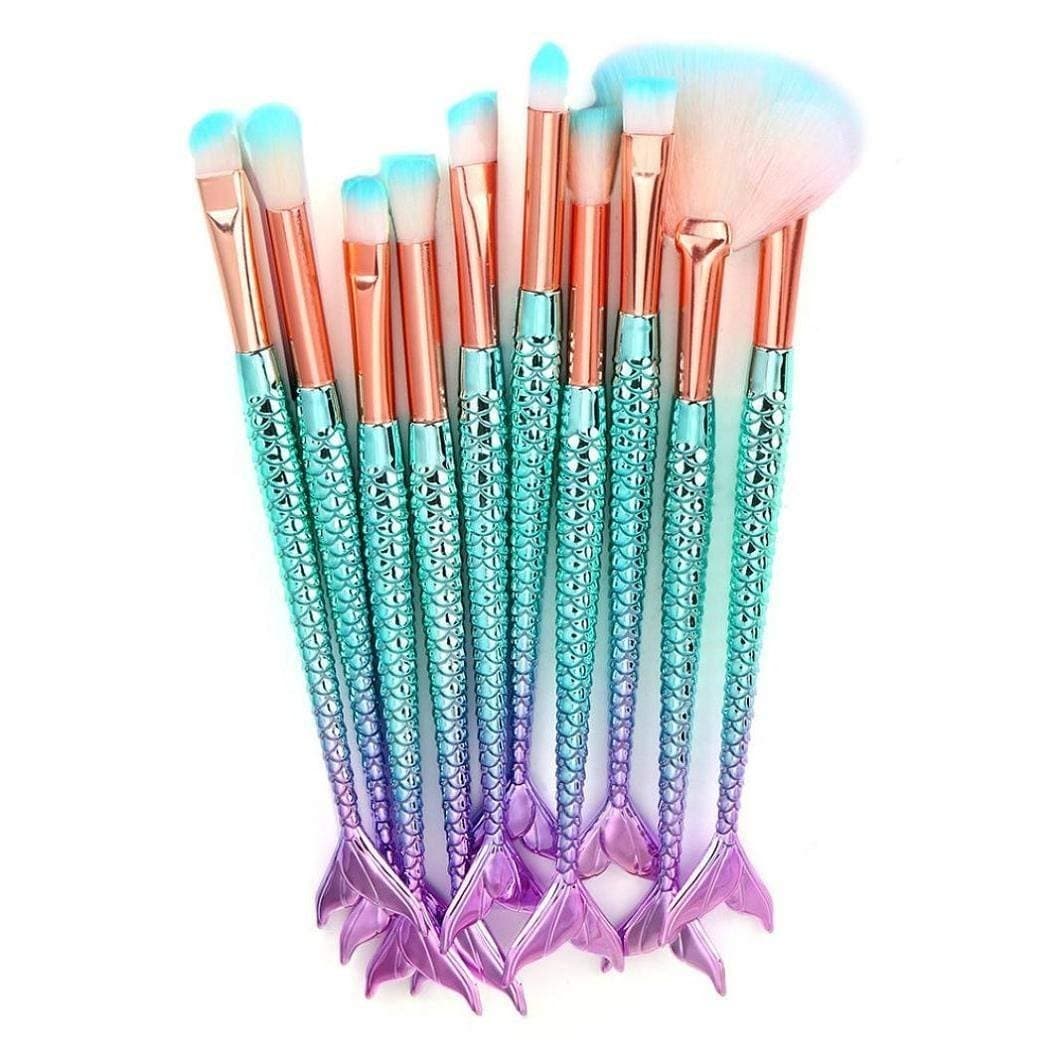 10 Pcs Fish Tail Shape Makeup Brushes Set Cosmetics Lip Eyeliner Eyeshadow Blending Brushes
