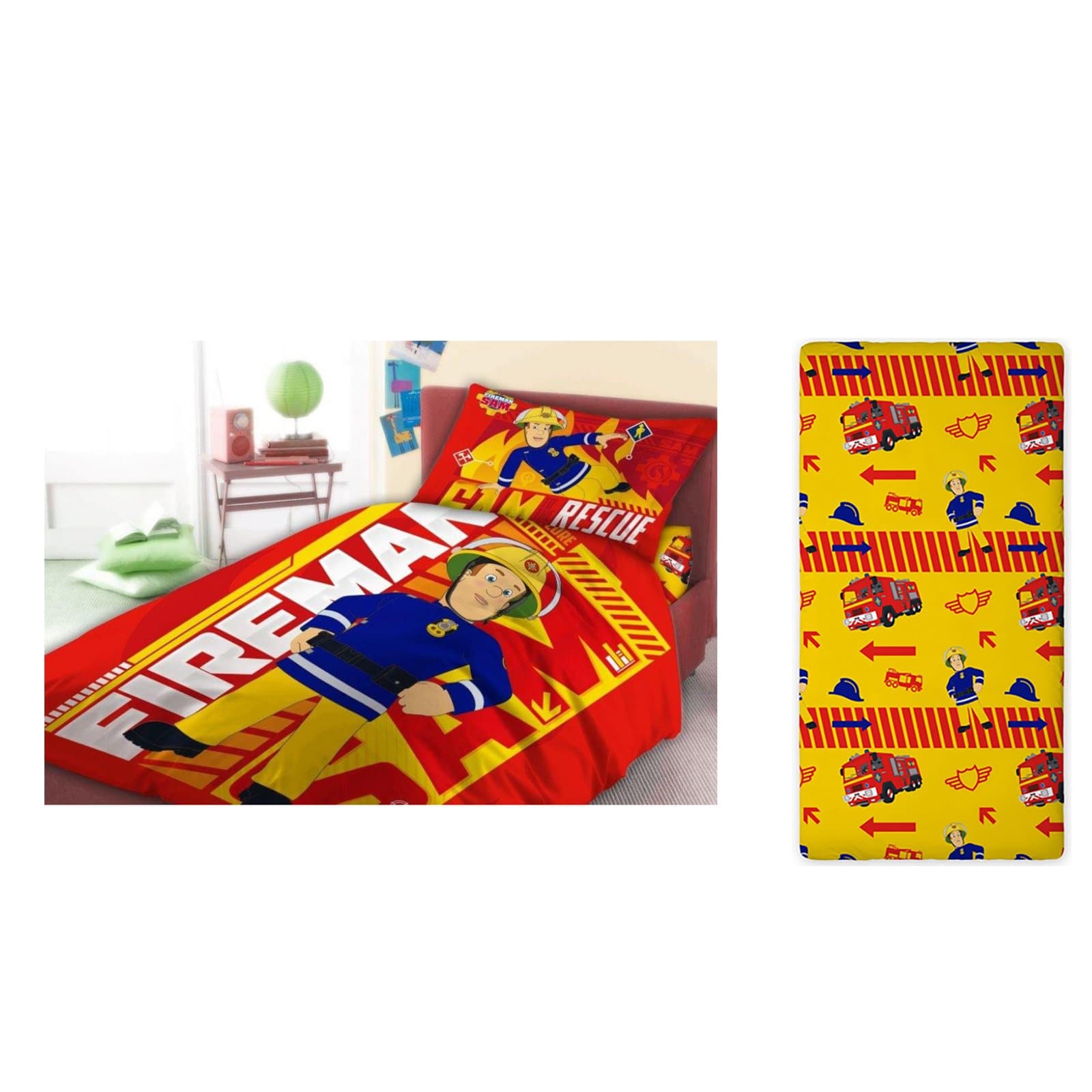 Fireman Sam Duvet Cover Fitted Sheet And Pillowcase Fireman