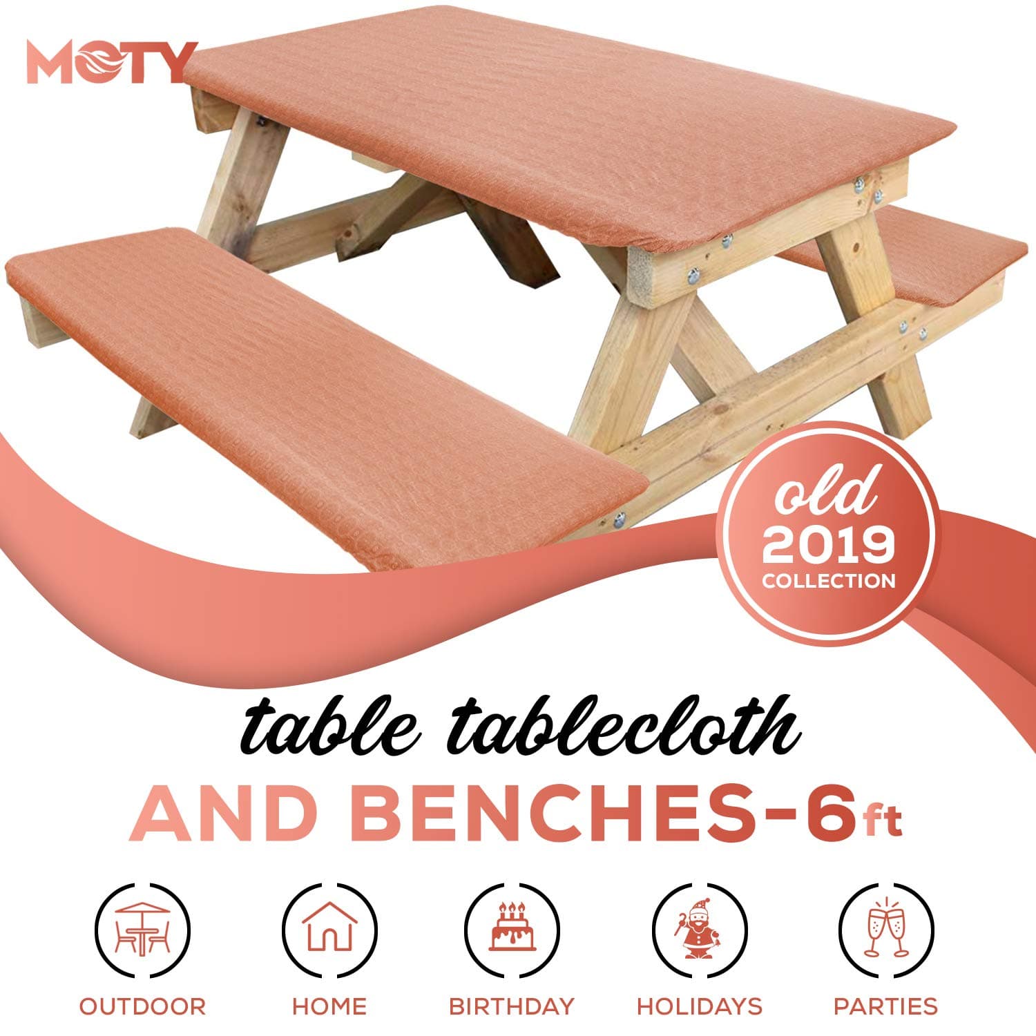 Tablecloth for Folding Table -Fitted Rectangular Table Cloth & Bench for 6 Foot, Size 32 x 72 inch - (180 x 75 cm), Plastic Vinyl Flannel Backed, Elastic Rim- for Christmas, Parties, Picnic, Water 3 piece set