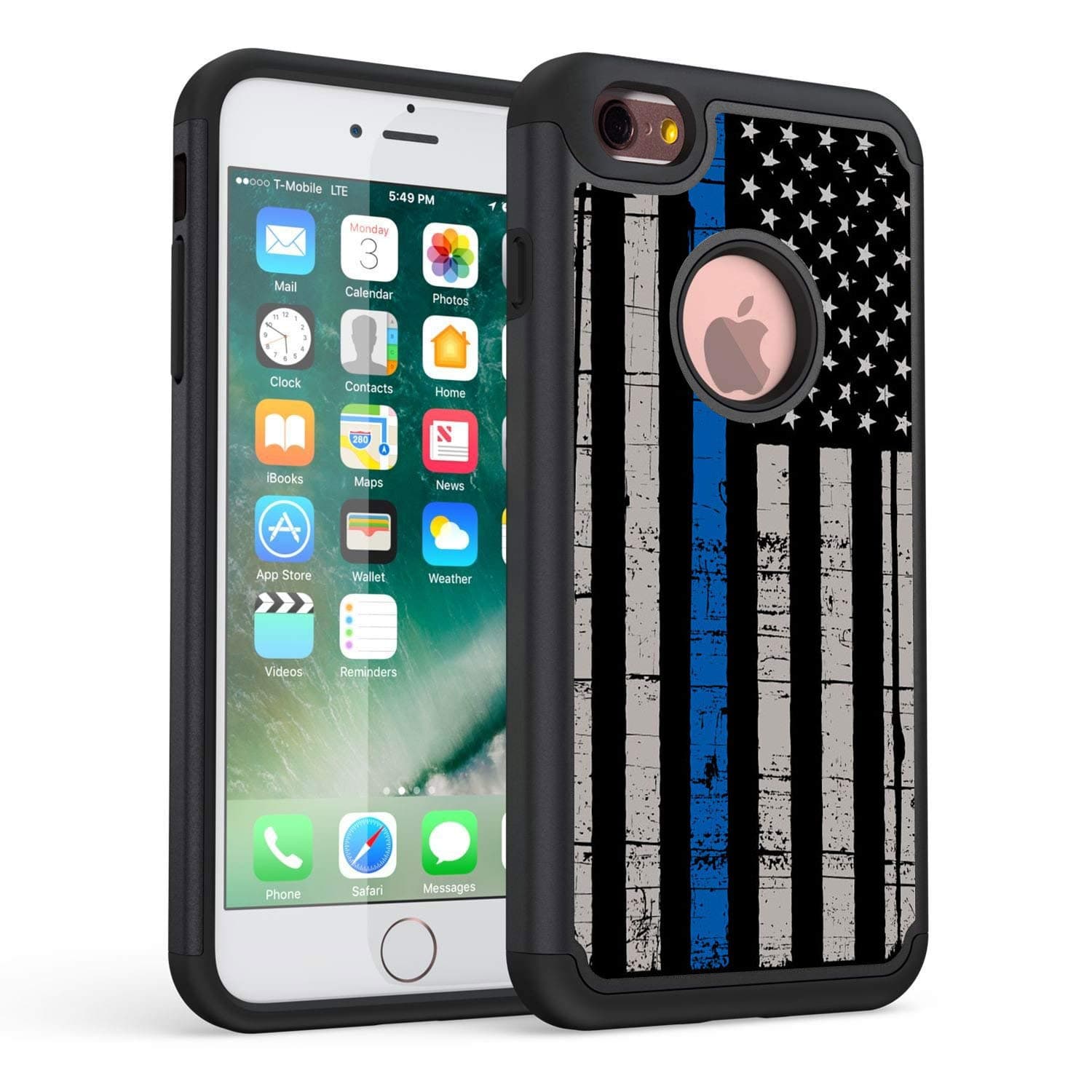 iPhone 6S Case,iPhone 6 Case,Rossy Thin Blue Line American Flag Design Shock-Absorption Drop Protection Hybrid Dual Layer Armor Defender Protective Case Cover for Apple iPhone 6 / 6S 4.7 inch