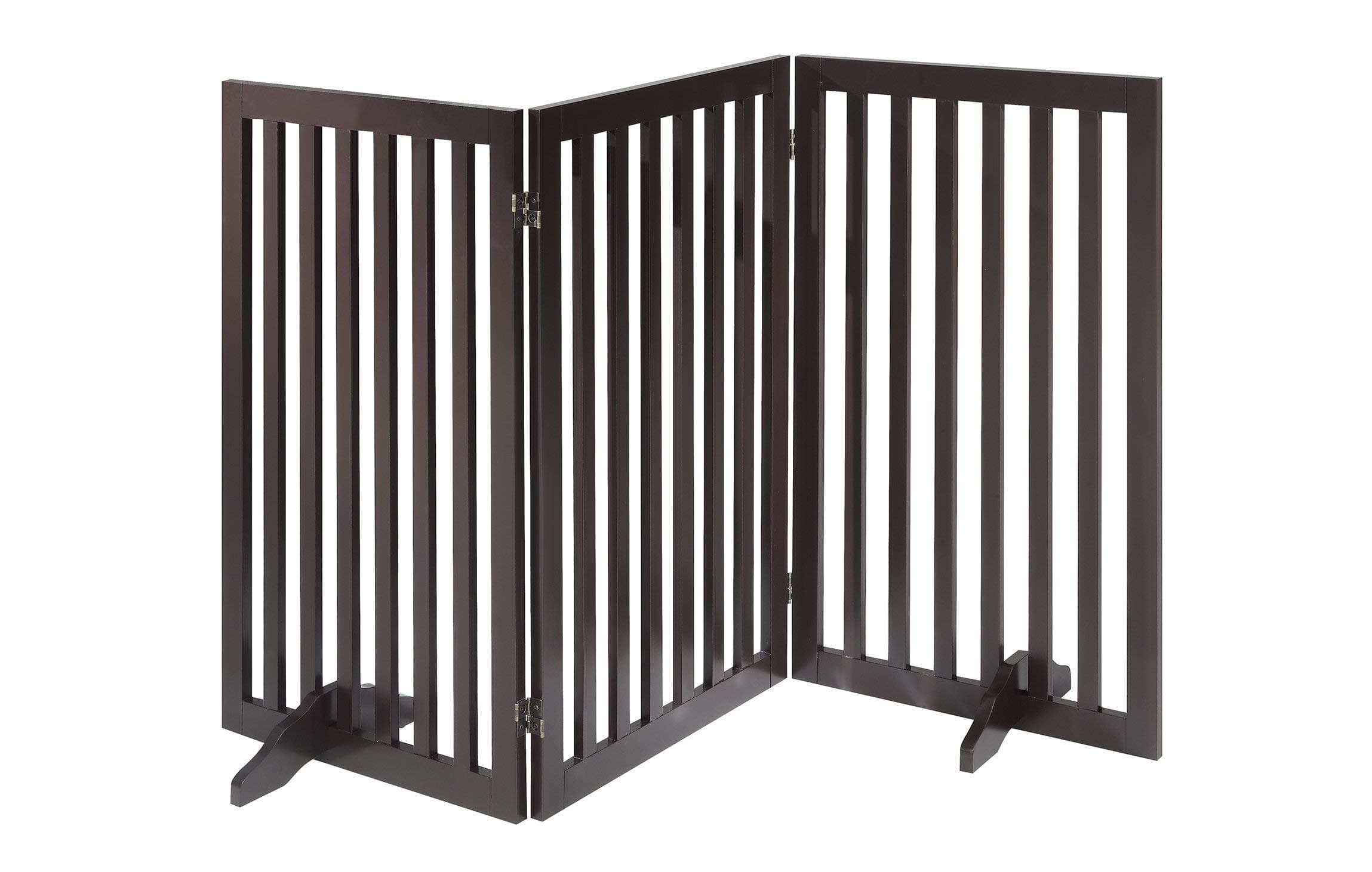 Total Win Freestanding Pet Gate for Dogs with 2PCS Support Feet, Foldable Wooden Dog Gates for Doorways Stairs, Indoor Pet Puppy Safety Fence, Extra Tall, 36 Inches H, 60 Inches W, 3 Panels, Espresso