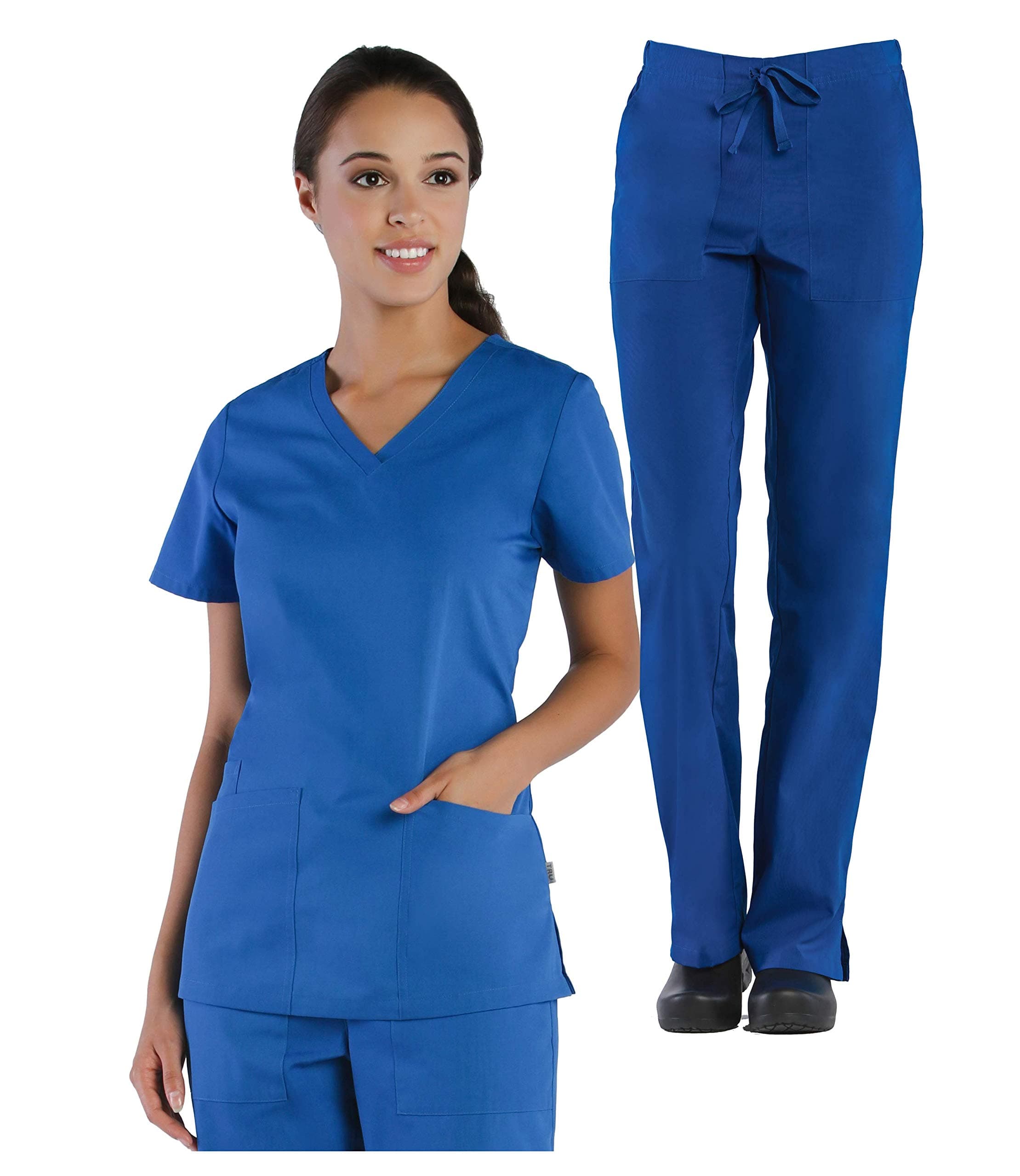 Tru Basic Womens V-Neck Top 10102 & Half Elastic Drawstring Pant 90102 Scrub Set