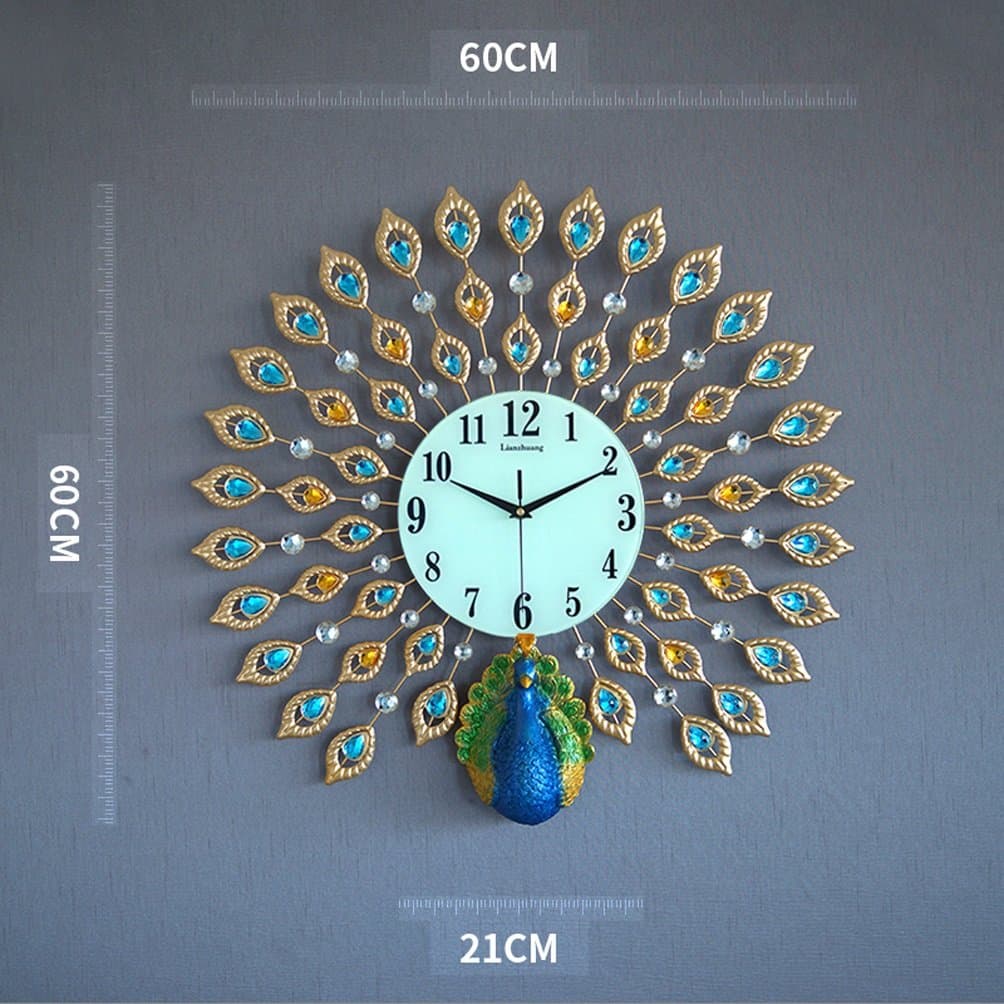 GFL Clocks Creative Peacock Wall Clock Metal Design Wall Art Quartz Clock Living Room Bedroom Restaurant Mute Electronic Clocks(60cm60cm) (Color : C)