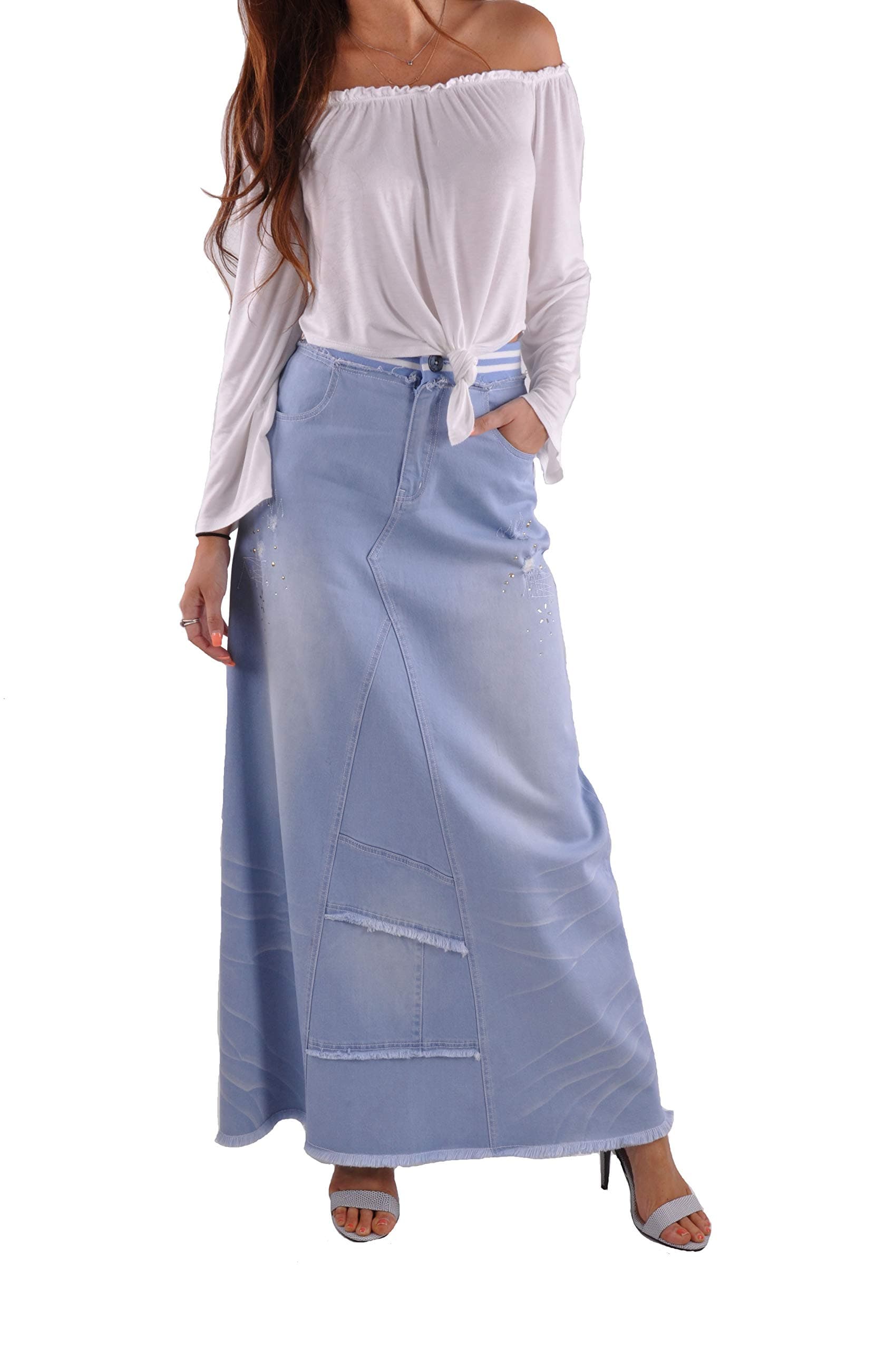 Trendy Blue Long Jean Skirt