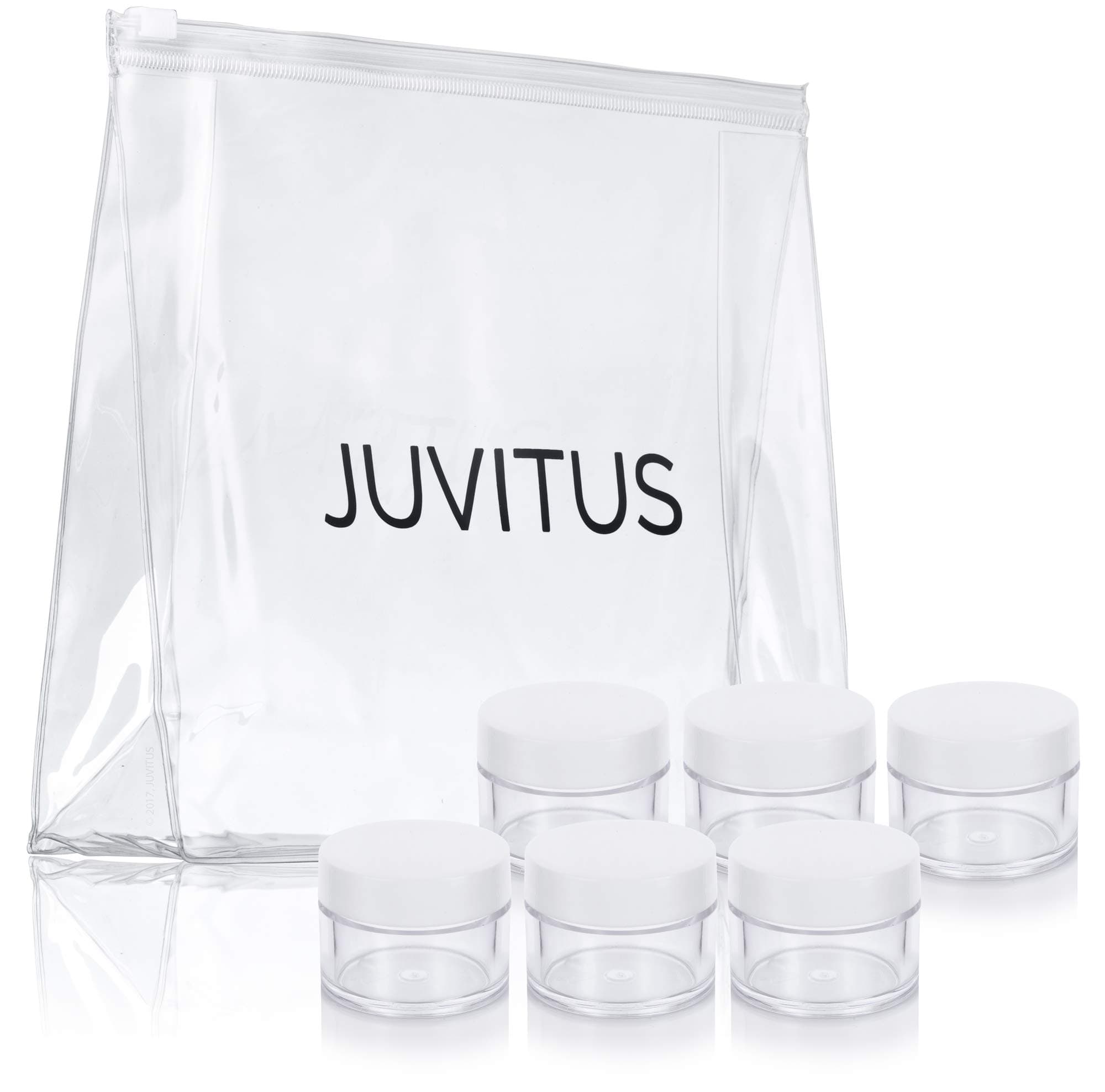 Clear Thick Wall Acrylic Travel Refillable Pot Container Jar with White Foam Lined Lid - .50 oz / 15 ml (6 pack) + Travel Bag for Samples, Balms, Makeup and Cosmetics, Salves, Airtight