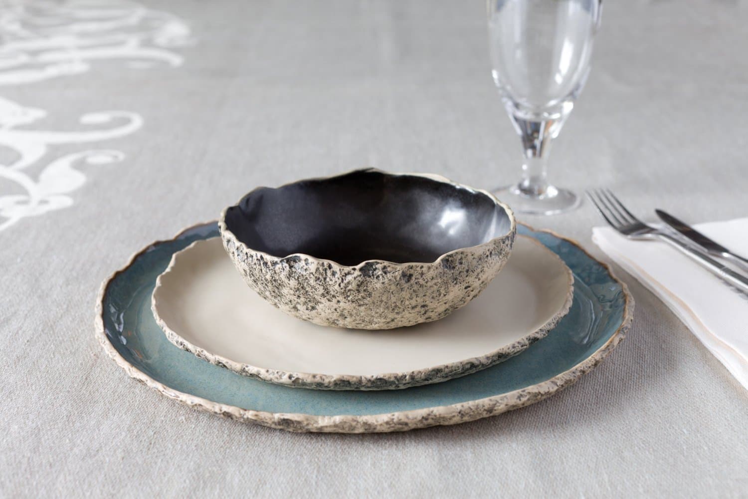 Stunning handmade organic dinnerware setting, Large ceramic dinner set ,Stoneware dinner setting, Blue Dinner plate, Wedding gift, Birthday gift. Natural color glaze variations to choose from.