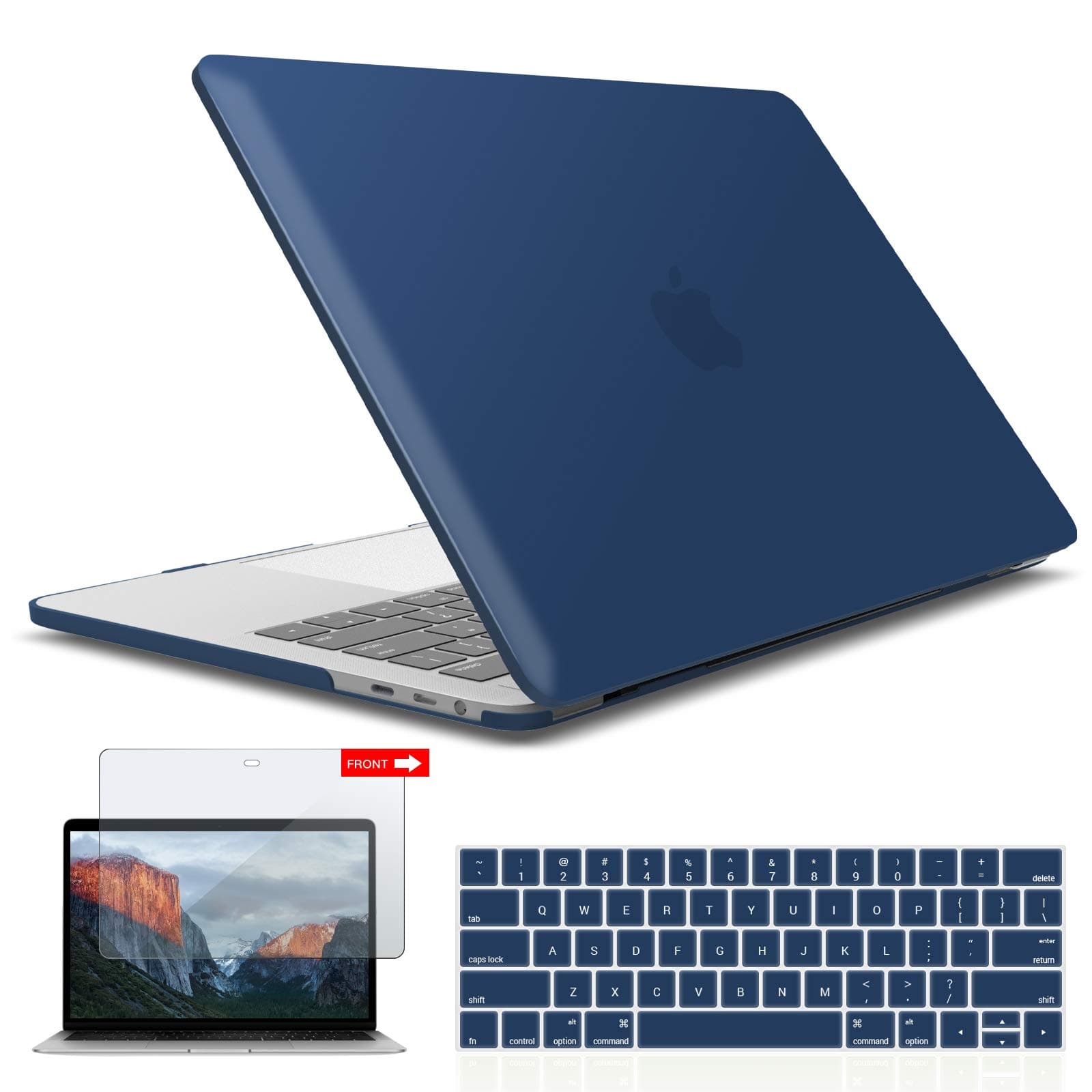 IBENZER MacBook Pro 13 Inch Case 2019 2018 2017 2016 A2159 A1989 A1706 A1708, Hard Shell Case with Keyboard & Screen Cover for Apple Mac Pro 13 Touch Bar, Navy Blue, T13NVBL+2A