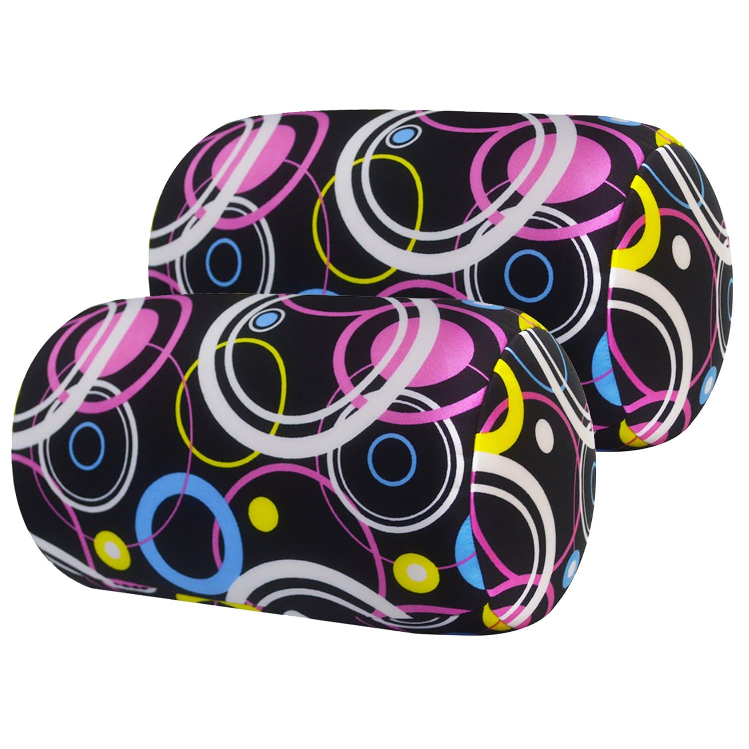 Sigmall 2 Pcs Microbead Bolster Roll Pillow 7" x 12" Head Neck Back Waist Leg Support Sleeping Office Chair Car Seat Cushion (Color Black)