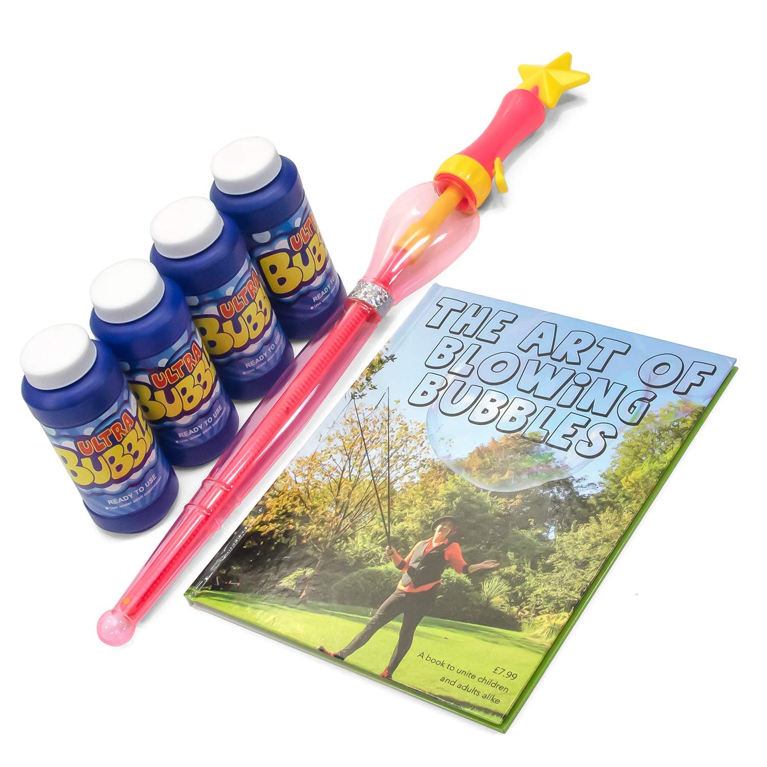 Uncle Bubble Sword with 4 Bubble Solution Bottles & Art Of Blowing Bubbles Book (Pink) New Trending Novelty Toy for Smart Kids to Play Outdoors