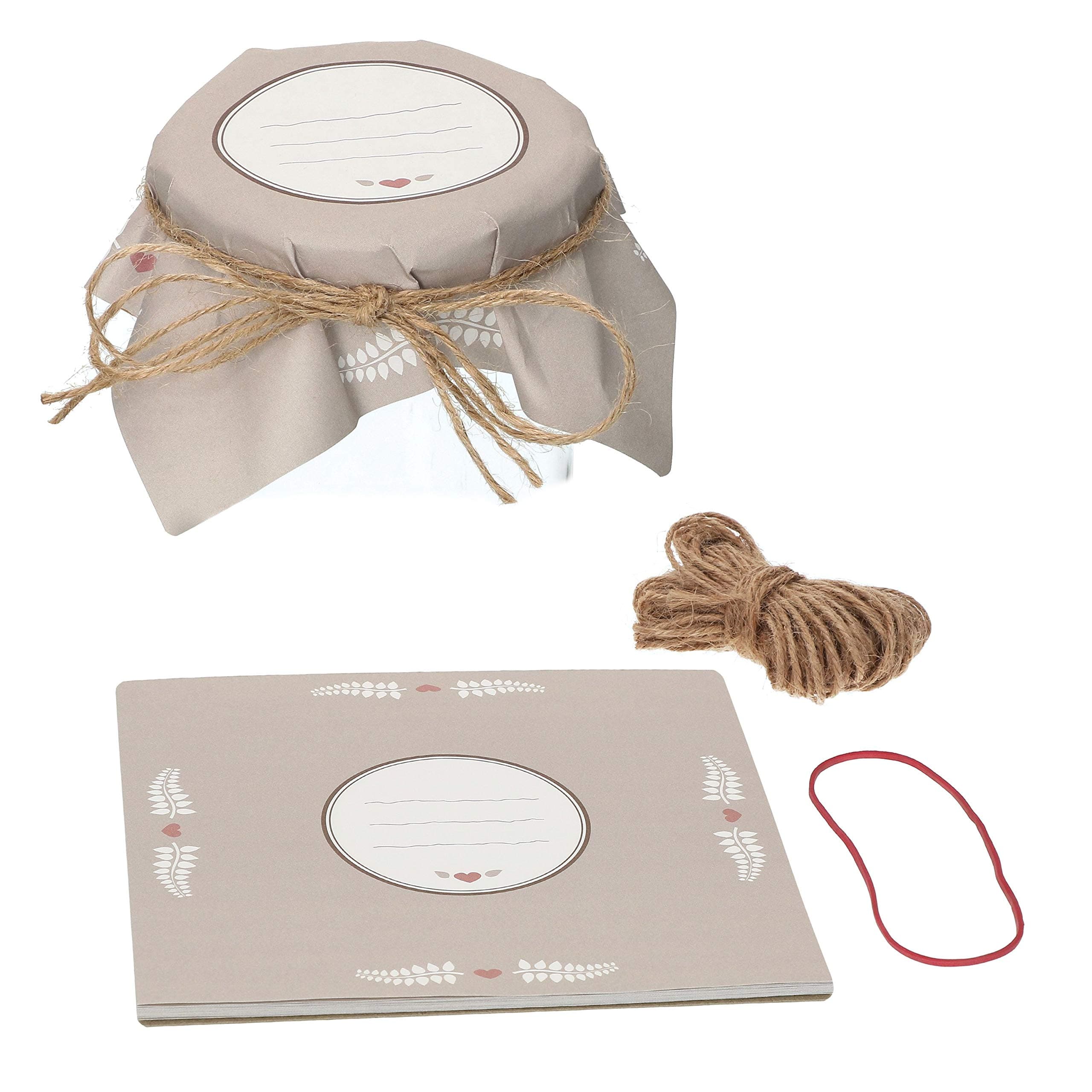 MamboCat Jam Jar Doily for Labelling: 25 Sheets for Jam Jars + 10 m Natural Sisal String + 1 Adjusting Rubber Band Tear Block Gift Packaging