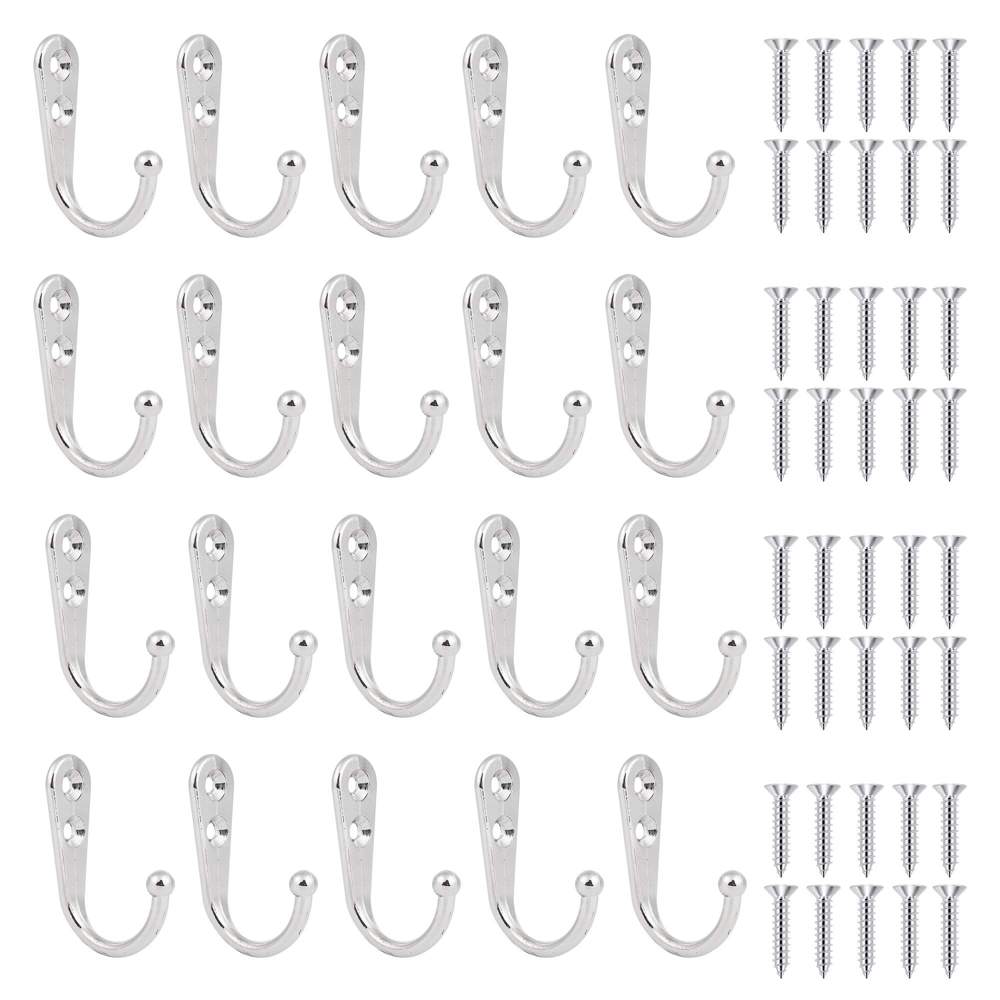 Maosifang 20 Pieces Wall Mounted Hooks Single Robe Hooks Coat Hanger with 40 Pieces Screws,Silver