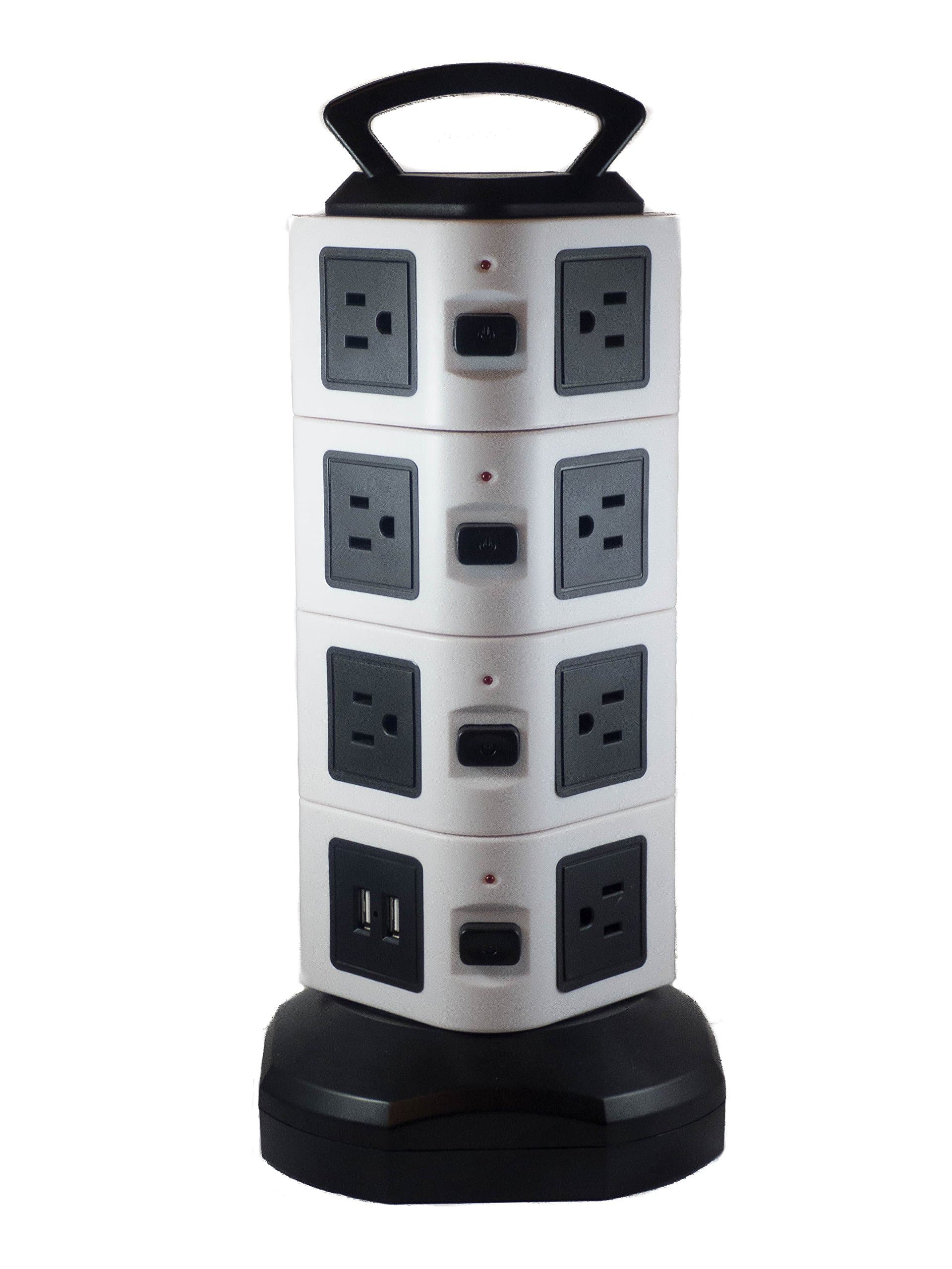 Smart 16 Outlet Vertical Socket Tower for Home or Business- 4 Layers with On/Off Option- 2 USB Ports - 16 Outlet Power Surge Protector - Retractable Power Cord