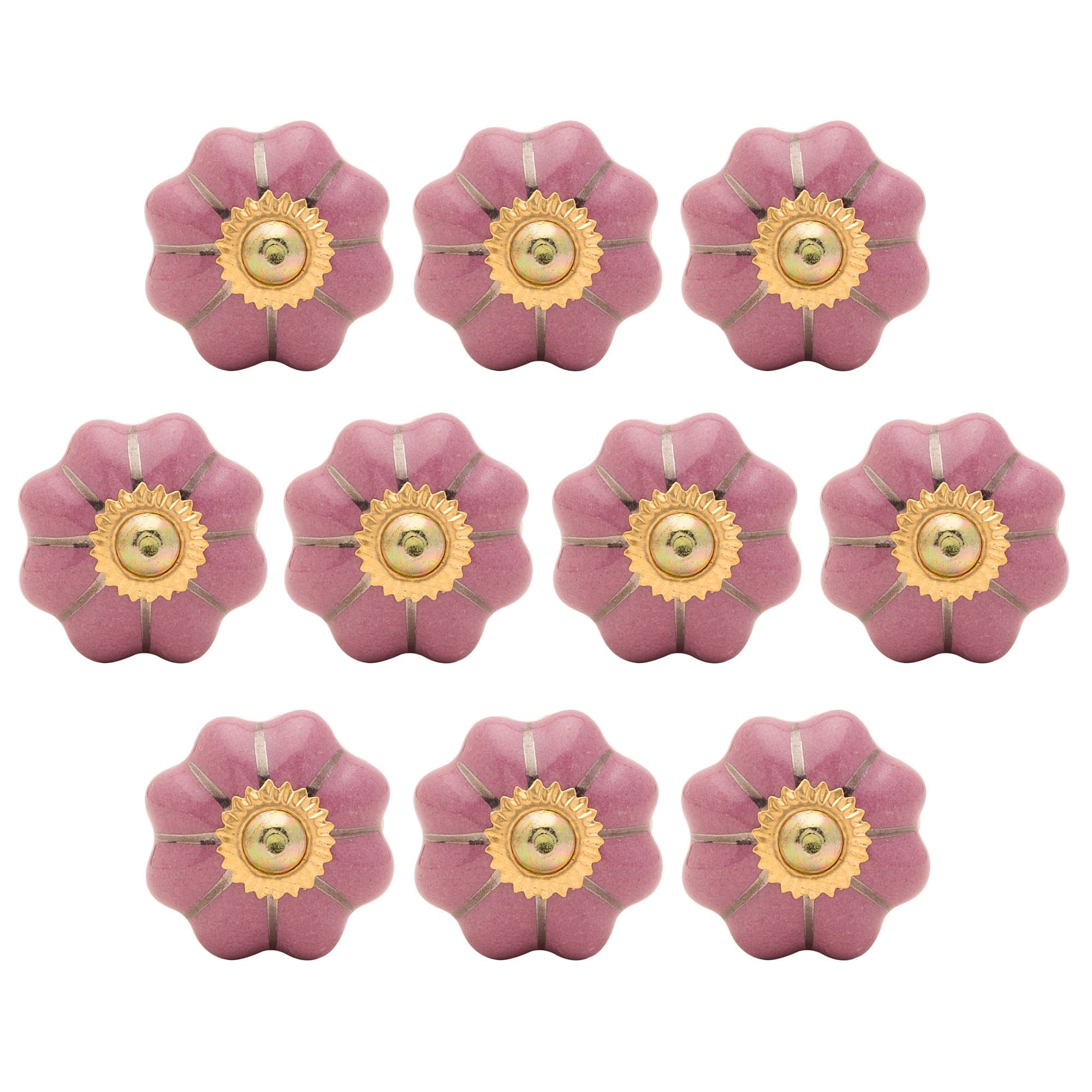 KNOBS CART's Purple Gold Border Design Casual Door Knob (4x2.25x2.25) Pack of 10 Purple Colored Knob