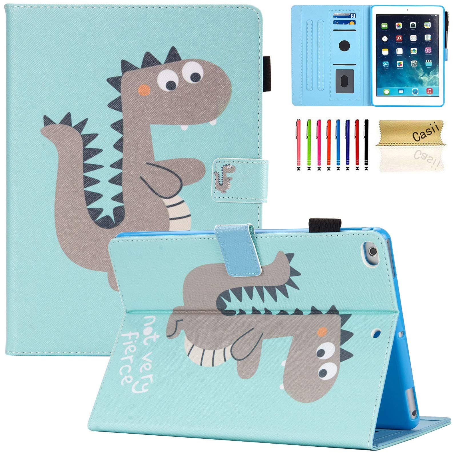 iPad 9.7 2018/2017 Case, Casii Slim Protective Kickstand Smart Magnetic Case with Auto Sleep/Wake Multi-Angle Viewing for 9.7 Inch Apple iPad 6th / 5th Generation, iPad Air 1 / Air 2, Cute Dinosaur