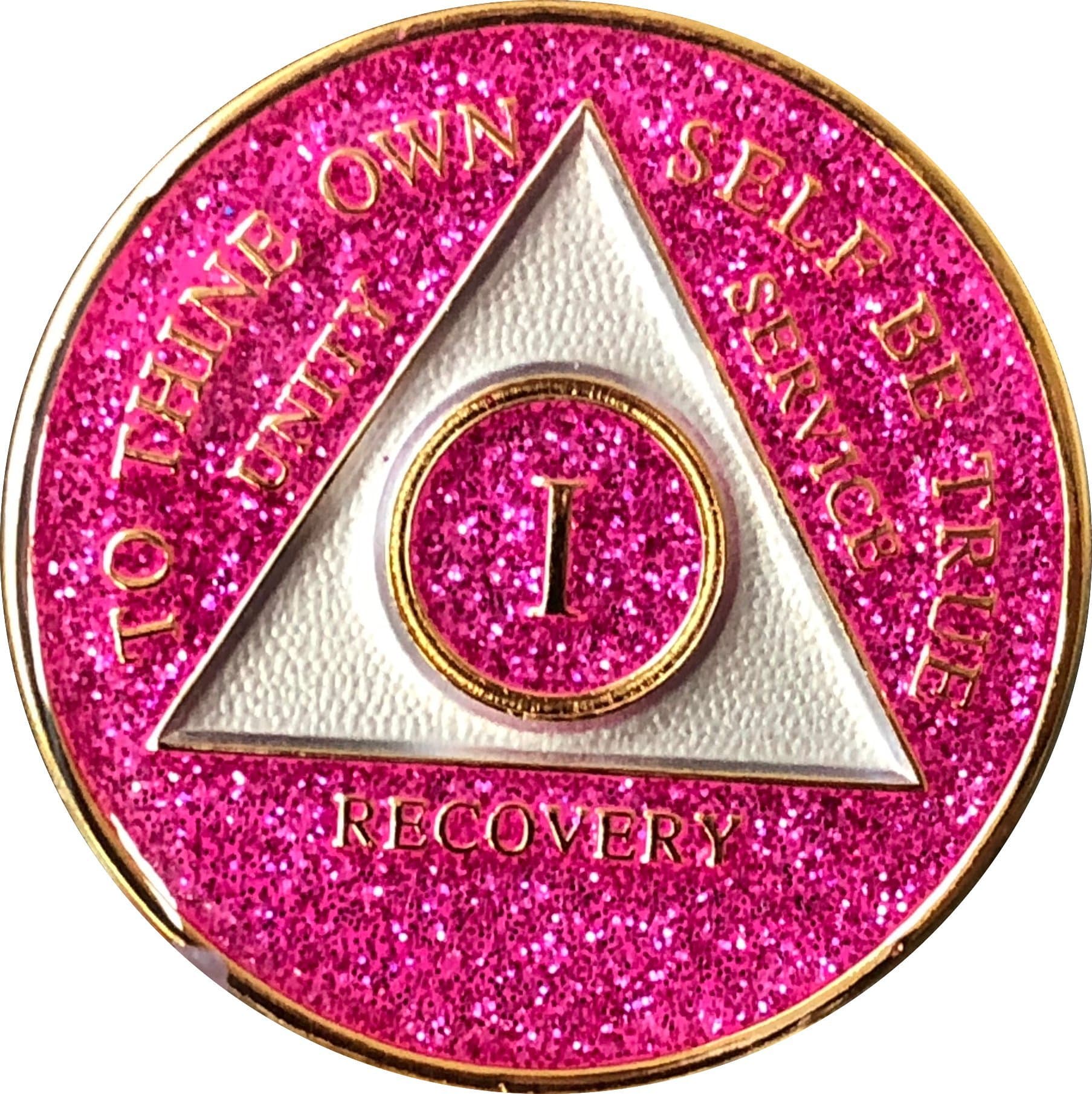 1 Year AA Medallion Glitter Pink Tri-Plate Chip
