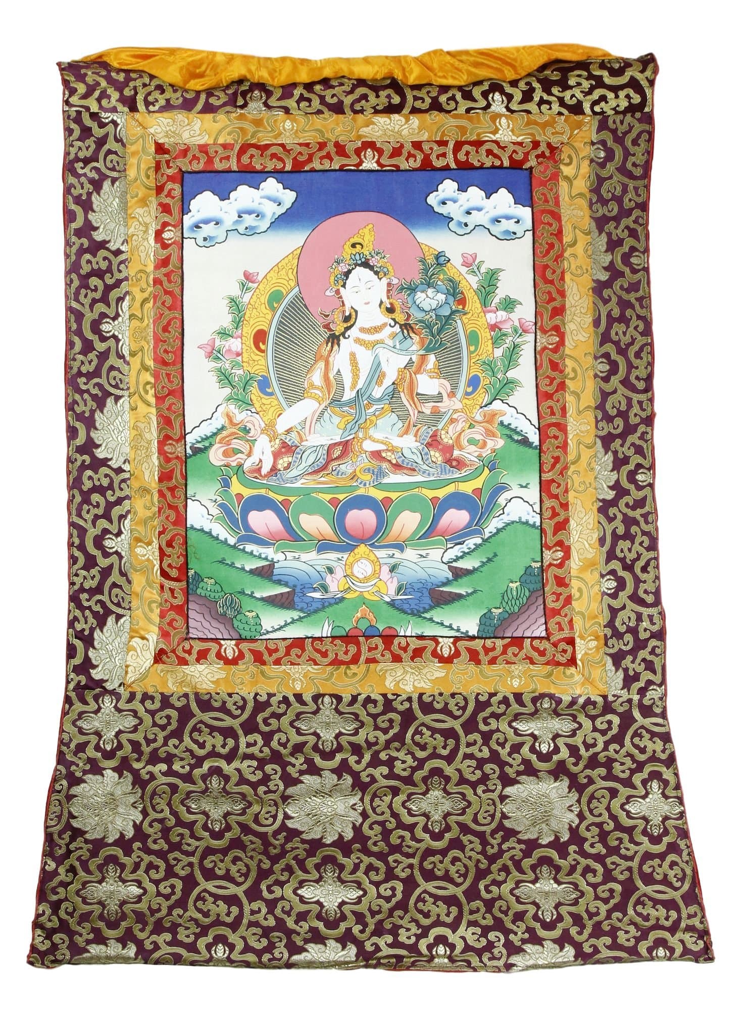 Buddhist Wall Decor - Hanging Silk Canvas Scroll Art - Inspired by Ancient Tibetan Mandalas, 41x29 Inches
