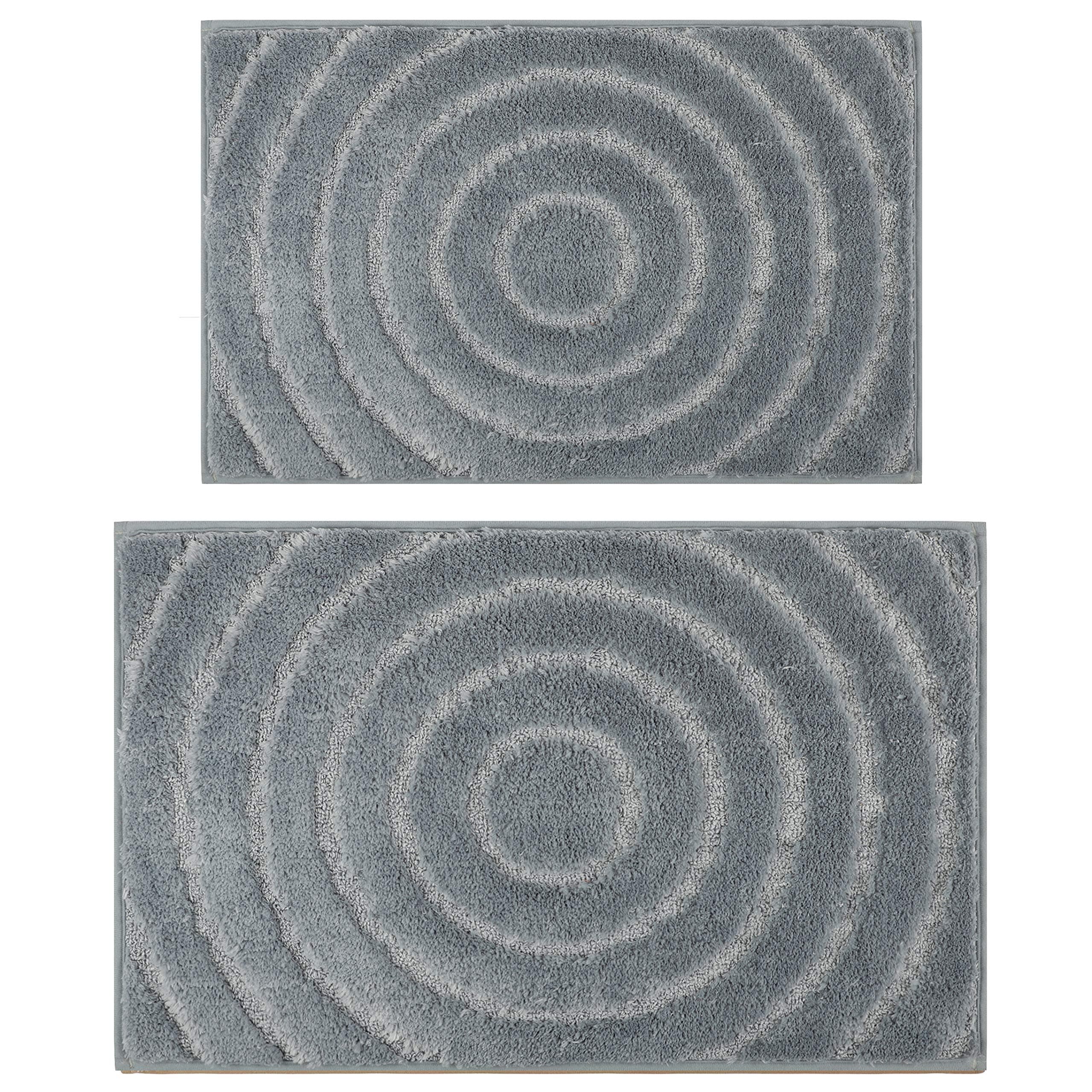 Aonewoe Bath Mats Set of 2 Soft Microfiber Shag Bath Rugs Kitchen Rugs Door Way Feet Mats Non Slip Absorbent Doormats Bathroom Shower Rugs (Blue, 45x65cm+50x80cm)