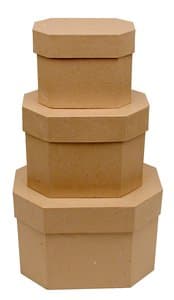 Factory Direct Craft Handcrafted Paper Mache Rectangular Octagon Boxes - 3 Boxes (1 of Each Size)