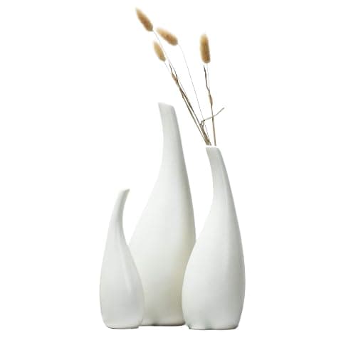 Kimisty White Ceramic Vases Set 3, Drop Shape, White, Ceramic Vase Set, White Modern Vase, Ceramic Modern Decor, Fire Mantle, Fire Place Decoration, Rustic Modern Flower Vase, X