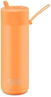 frank green Stainless Steel, Ceramic Lined Reusable Water Bottle with Flip Straw Lid, 20oz Capacity (Neon Orange)