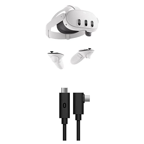 Bundle of Meta Quest 3 512GB— Breakthrough Mixed Reality — Powerful Performance (Renewed Premium) + Meta Quest Link Cable - Virtual Reality Headset Cable for Quest - 16FT (5M) - PC VR