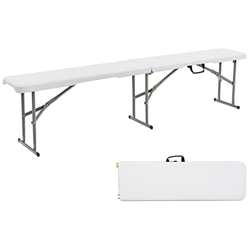 Goplus 6 Feet Plastic Folding Bench, Portable Foldable Bench Seat with 550 lbs Capacity for Indoor Outdoor Picnic Party Camping Dining, Off-White, No Assembly Required