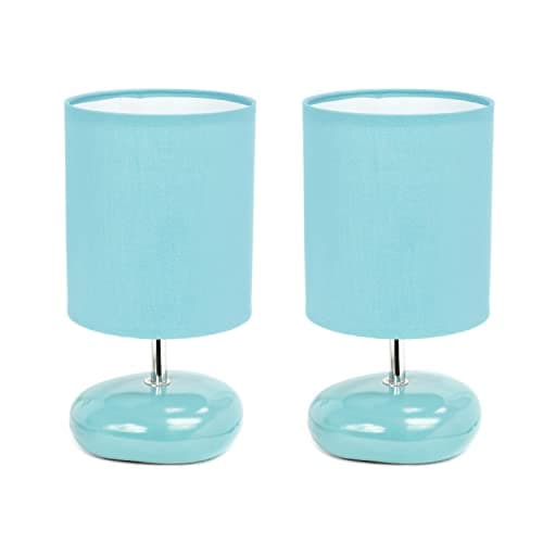 Simple Designs LT2005-BLU-2PK Stonies Small Stone Look Table Desk Bedside 2 Pack Lamp Set, Blue