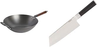 Babish Carbon Steel Flat Bottom Wok and Stir Fry Pan, 14-Inch & High-Carbon 1.4116 German Steel Cutlery, 7.5" Clef (Cleaver + Chef) Knife, Good Housekeeping Standout Knife of 2022