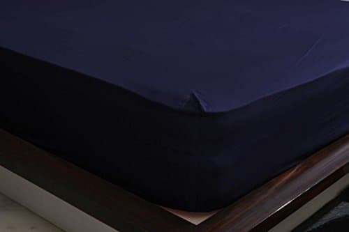 Shine Bedding 500-Thread-Count 100% Egyptian Cotton Super Soft Extra Deep Pocket Fitted Sheet/Bottom Sheet King Solid Navy Blue Fit Up to 21" inches Deep Pocket Fully Elastic All Around
