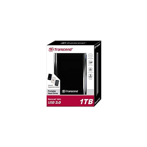 Transcend 1TB Storejet 25D3 USB 3.0 External Portable Hard Drive, Black [TS1TSJ25D3]