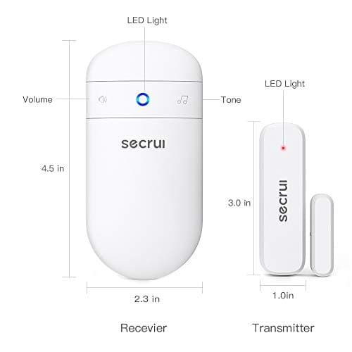 SECRUI Door Chime 500ft Operating Range 52 Chimes Adjustable Volume with Mute Mode LED Indicators 1 Plug-in Receiver 1 Magnetic Door Alarm Sensor for Home Security & Office