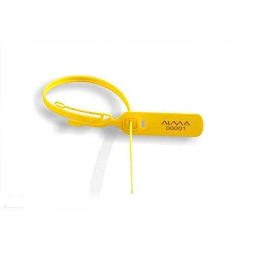 100 Security Plastic Seals for Trucks and Logistic Fields. Total Length 400 mm. Locking Part with Metal Insert. Sequentially Numbered.