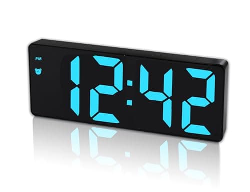 Digital Alarm Clock with Mirror LED Display, Adjustable Brightness, Snooze Mode, Sound Activated, 12/24H Time Format, Bedside Clock for Bedroom, Kids, Office (Blue)