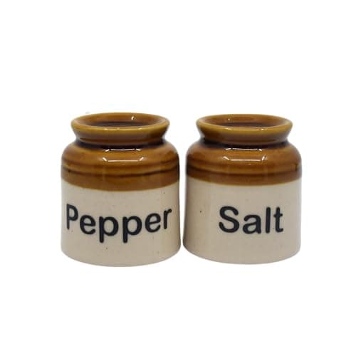 Elegant Ceramic Salt Pepper Set for Dining Table & Kitchen Salt Shakers Set | Classic Design, Easy Refill, Perfect for Kitchen & Dining - 60ML (Brown with Tray, 1 Set)