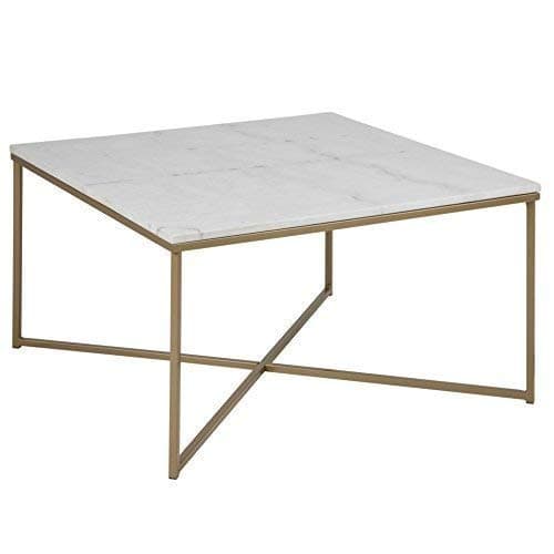 DES Lounge Area Living Room Table Square Coffee Table SELMA MARBLE TABLE TOP White Metal Frame Brass Sofa Table Dimensions: 80x80cm #15205