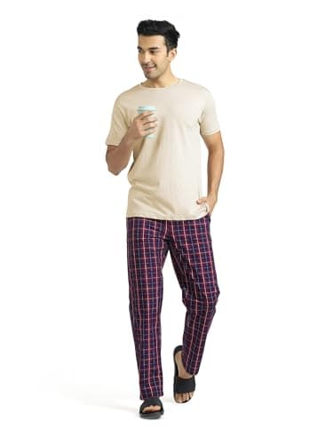 XYXX Men's Super Combed Cotton Checkered Checkmate Pyjamas with Elasticated Waist, Drawstring