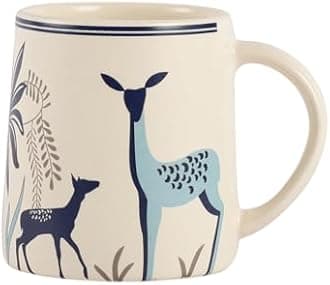 - miah decor Ceramic Tea Coffee Cups Set of 4 Matte Printed Small Chai Mug Set of 4 Drinkware Microwave Safe for Home & Restaurant-350 ml-Color- Cream Blue