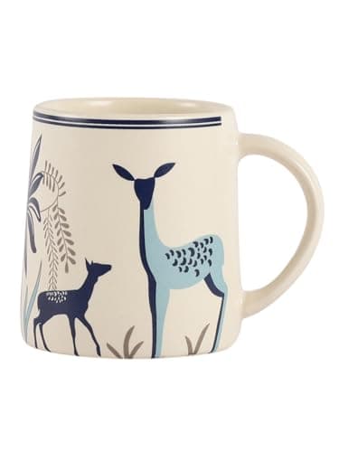 - miah decor Ceramic Tea Coffee Cups Set of 4 Matte Printed Small Chai Mug Set of 4 Drinkware Microwave Safe for Home & Restaurant-350 ml-Color- Cream Blue