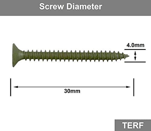 TERF® Decking Screws 4.0 X 30mm Pozi Drive Flat Countersunk Head Green Finish Anti Corrosion Screws 4.0 X 30mm For Decking Fence Floorboard Hard And Softwood - Pack of 100
