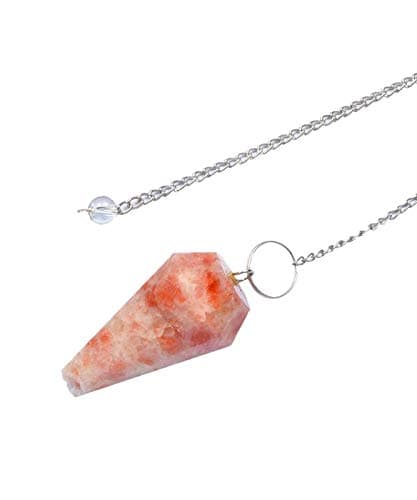 Excel Pendulum Dowsing Healing Crystal Chakra Reiki Divination Gemstone Quartz Chain Point Tool Balancing Stone Hand Carved-Sunstone Six Faceted
