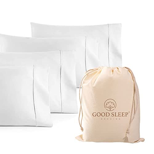 Good Sleep Bedding 1000 Thread Count 100% Egyptian Pillow Cases, Long-Staple 100% Cotton, Sateen Weave 4 Piece Queen/Standard White