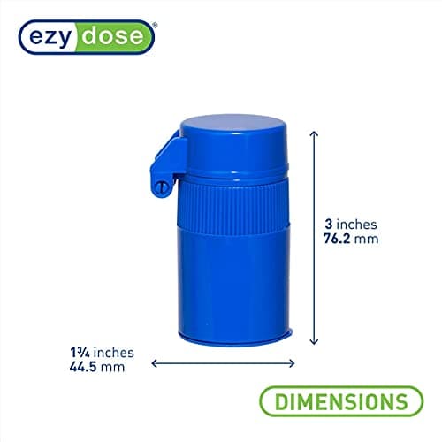 EZY DOSE 3 Compartment Pill Crusher, Cutter and Grinder, Daily Usage, Safely Cut Pills, Vitamins, Tablets, Accurate and Easy Cutting, Stainless Steel Blade, Removable Drinking Cup, Blue, BPA Free.