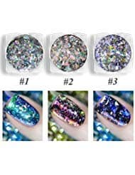 CHARMING MAY 3 Boxes Nail Art Chameleon Sequins Laser Glitter Holographic Flakes Paillette Galaxy Mirror PowderSparkling Diamond Nail Powder (Holographic Flakes)